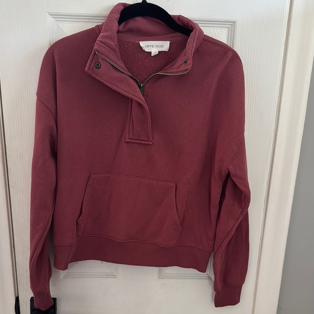 Hippie Rose Burgundy Snap Collar Cropped Pullover